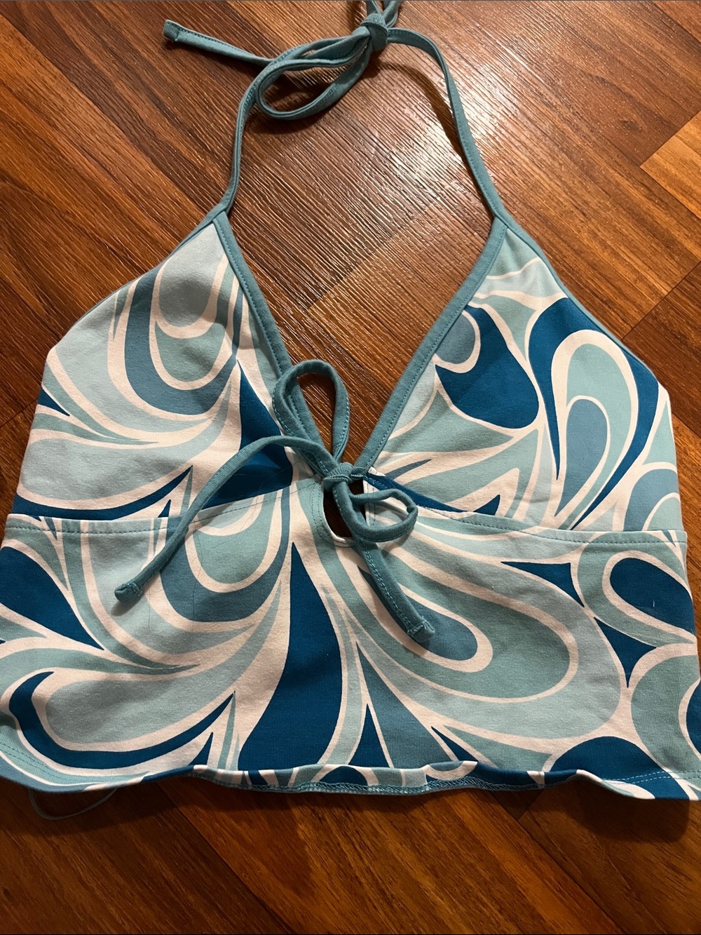 Garage Blue & White Swirl Halter Tank Top